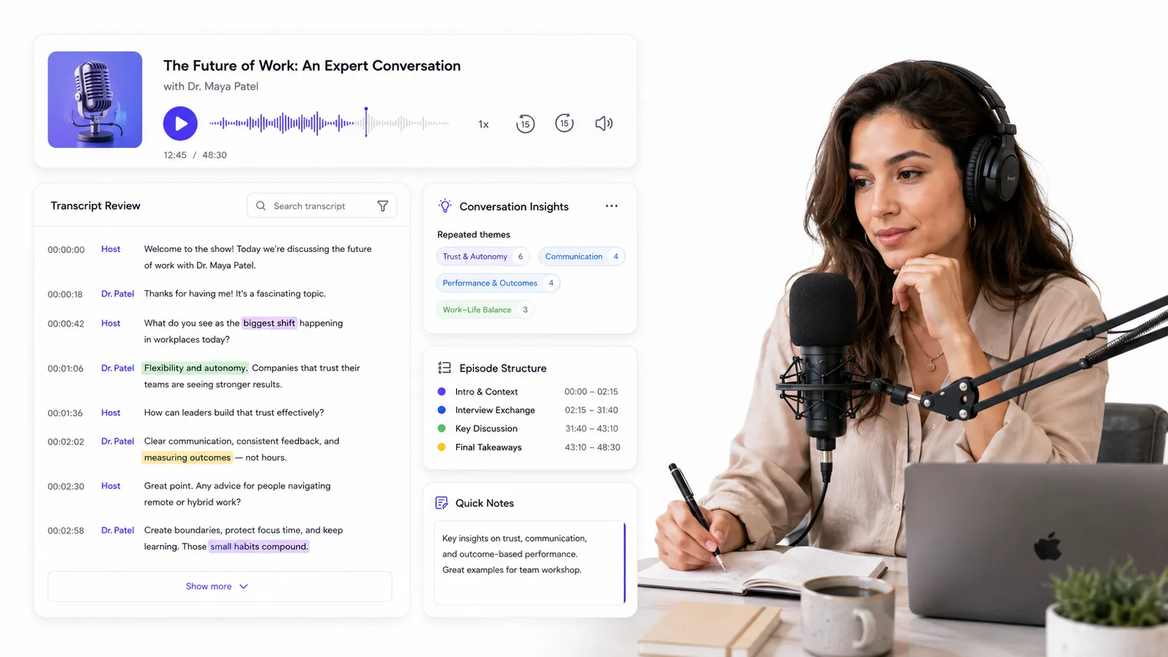 Podcast transcription for clearer conversation review